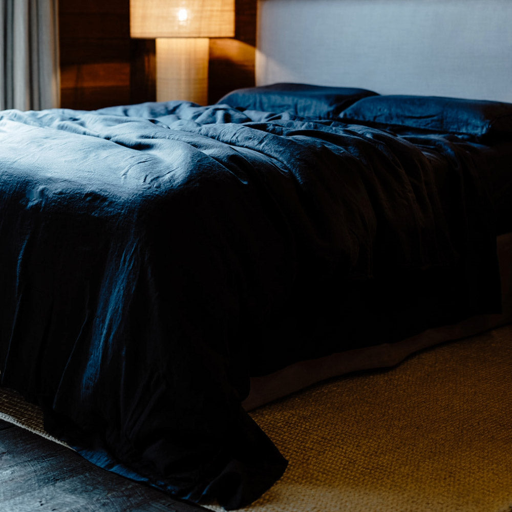 French Linen Duvet Cover w/ Button Closure - Midnight