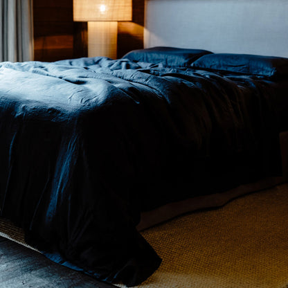 French Linen Duvet Cover w/ Button Closure - Midnight