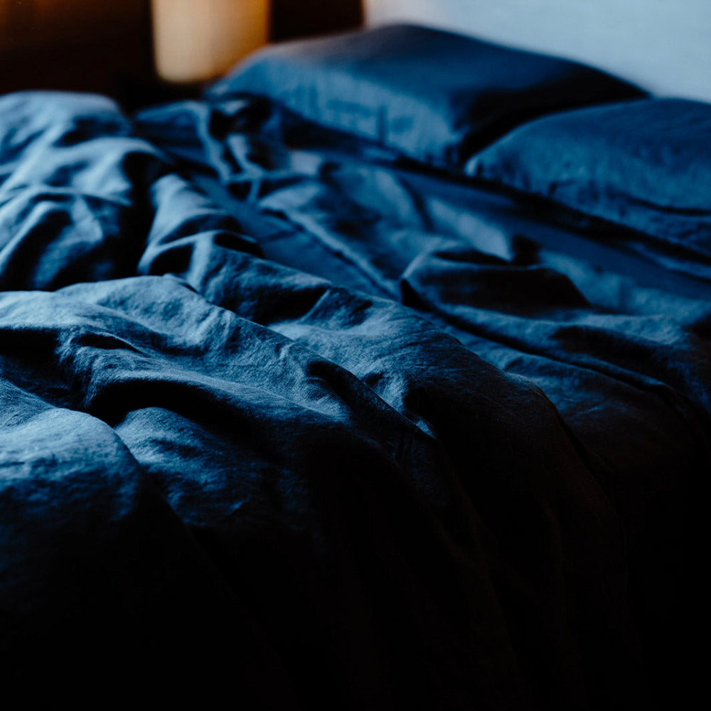 French Linen Duvet Cover w/ Button Closure - Midnight