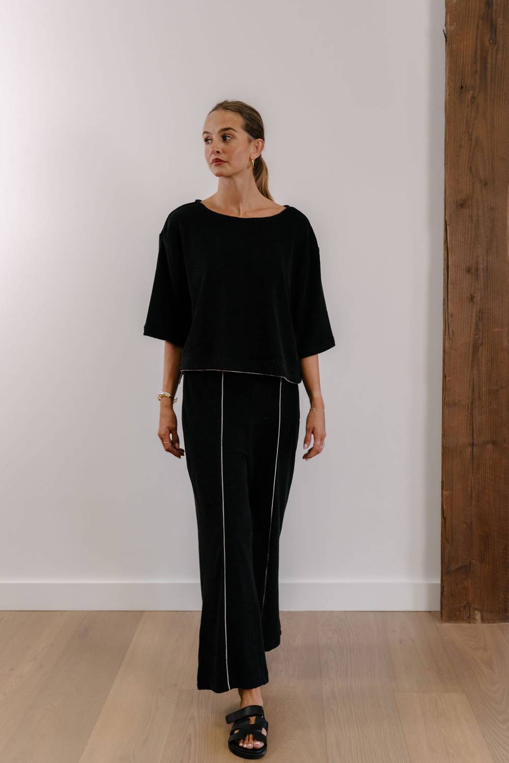 Empire Axis Pants - Black with White Piping