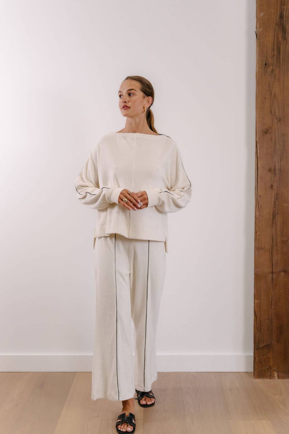 Empire Axis Pants - White with Black Piping