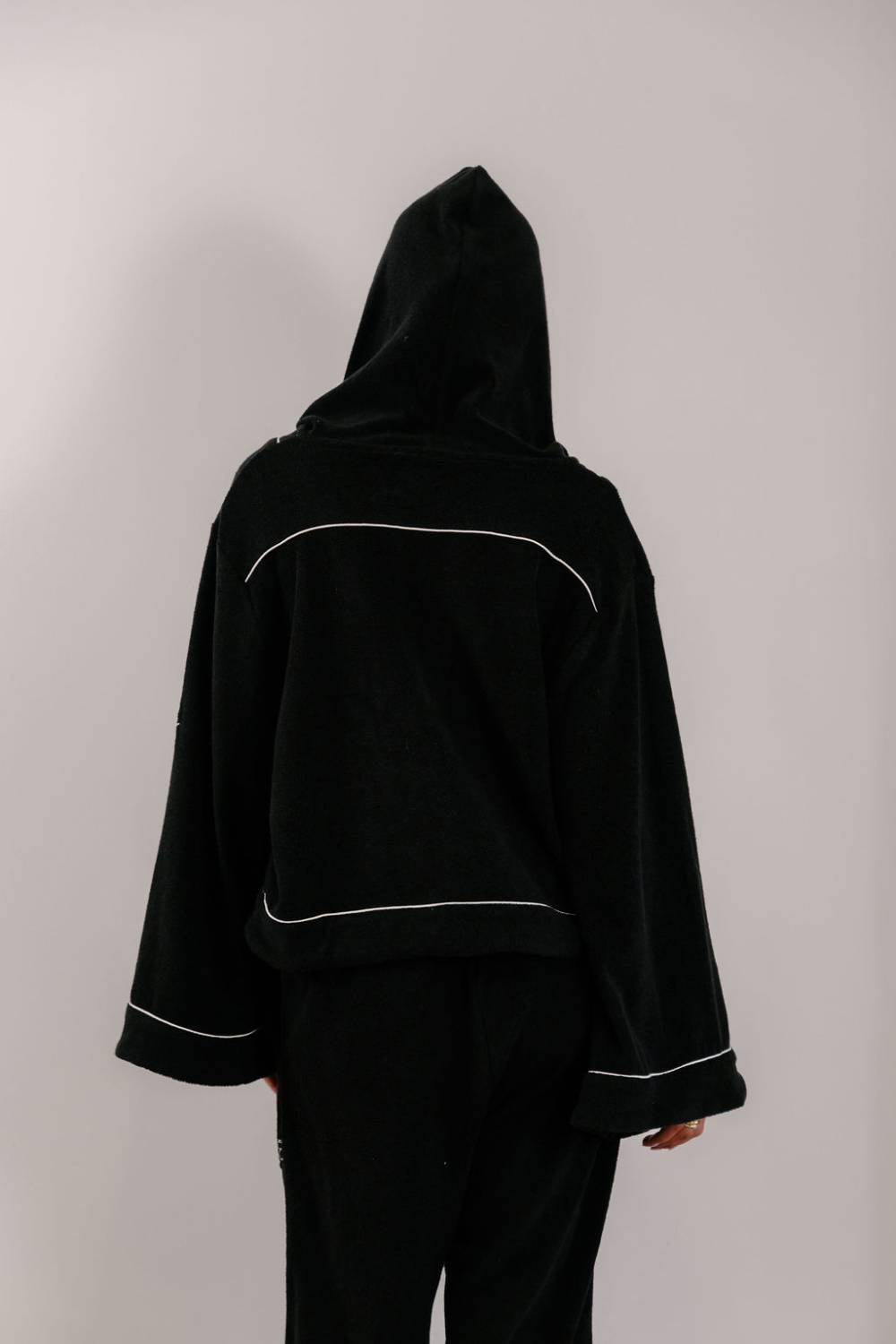 Empire Belled Hoodie - Black with White Piping