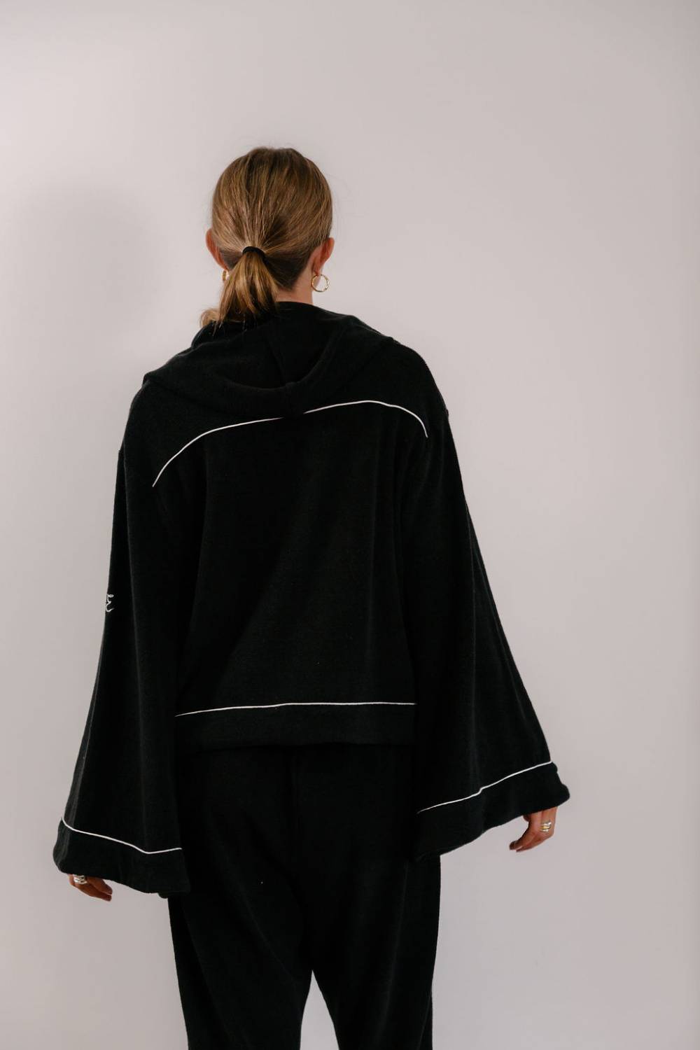 Empire Belled Hoodie - Black with White Piping