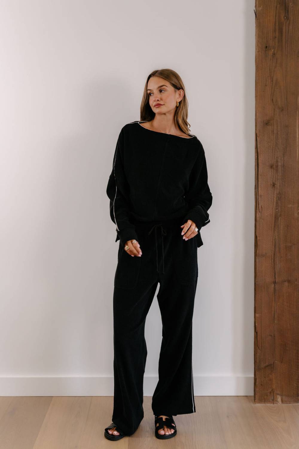 Empire Classic Lounger Pant - Black with White Piping