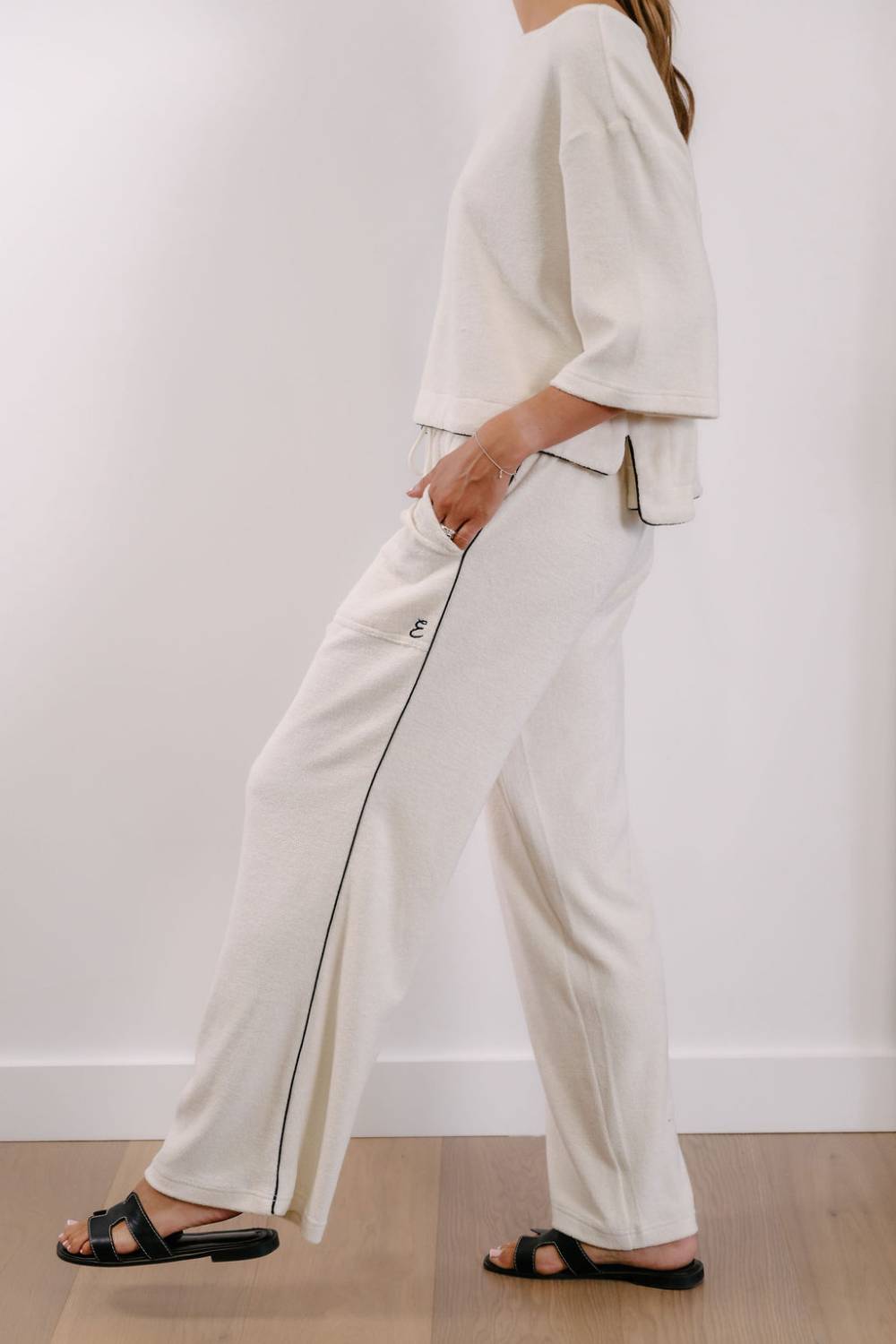 Empire Classic Lounger Pant - White with Black Piping
