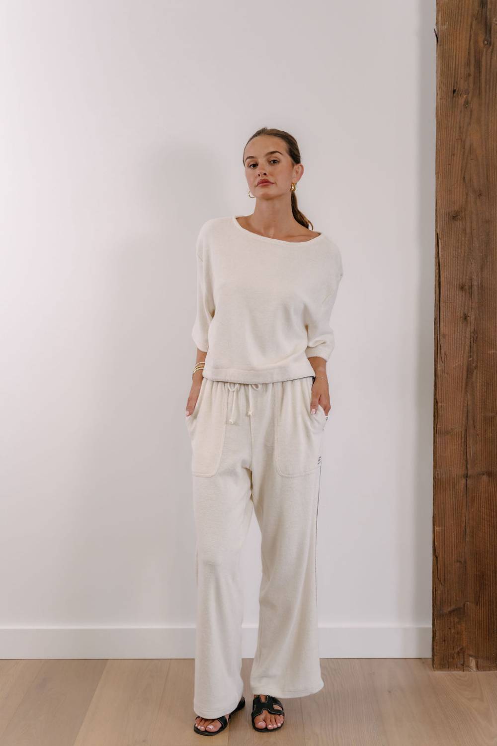 Empire Classic Lounger Pant - White with Black Piping