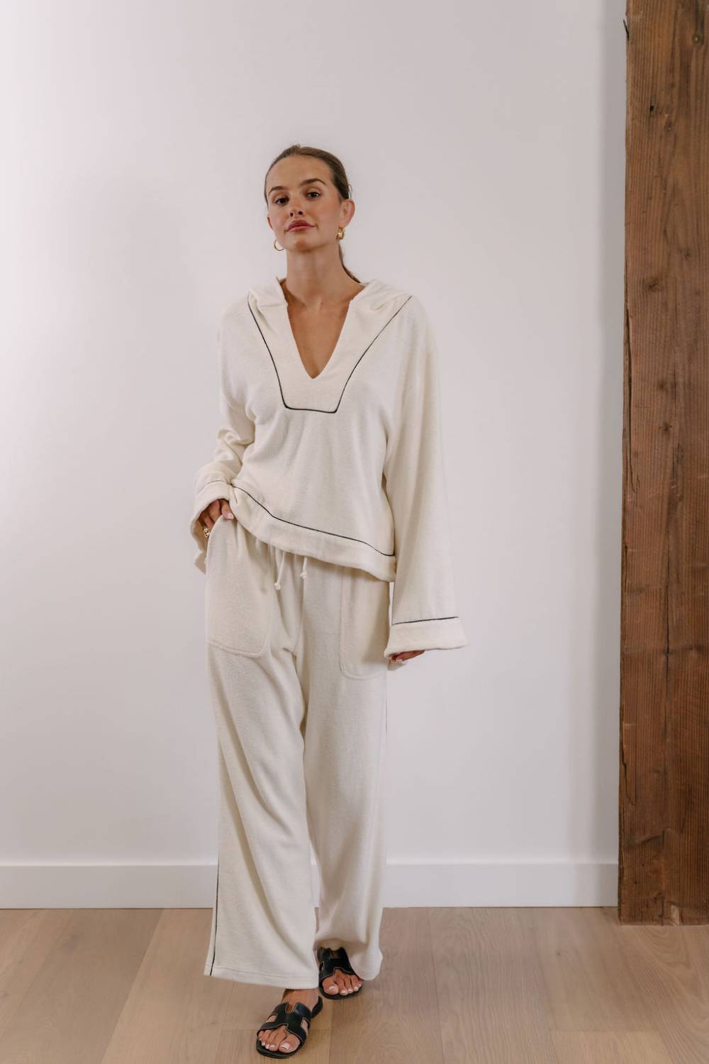 Empire Classic Lounger Pant - White with Black Piping