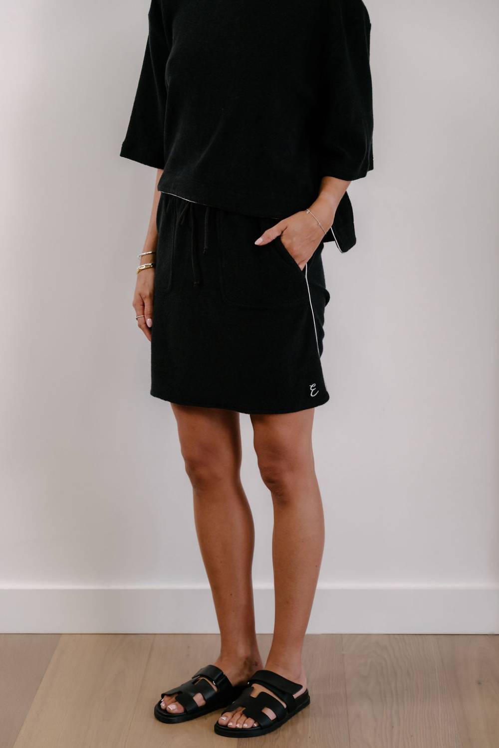 Empire Club Skirt - Black with White Piping