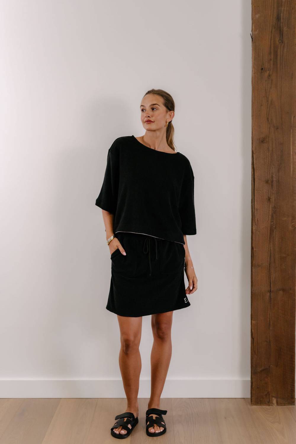 Empire Club Skirt - Black with White Piping