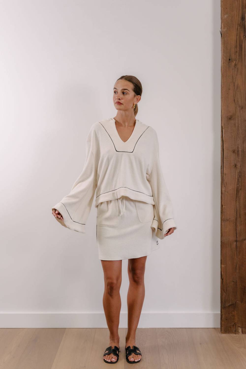 Empire Club Skirt - White with Black Piping
