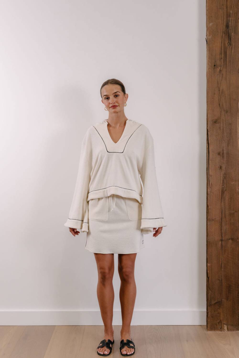 Empire Club Skirt - White with Black Piping