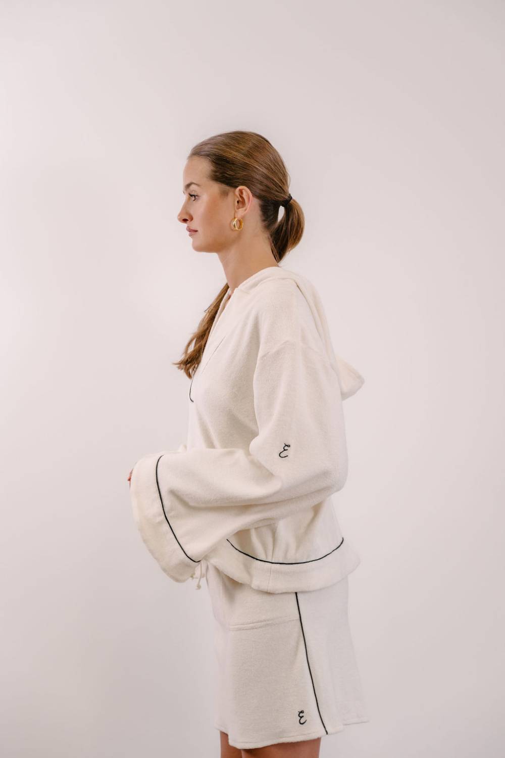 Empire Club Skirt - White with Black Piping