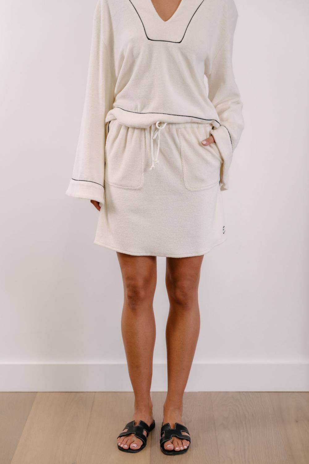 Empire Club Skirt - White with Black Piping