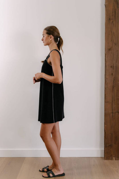Empire Plaza Shift - Black with White Piping
