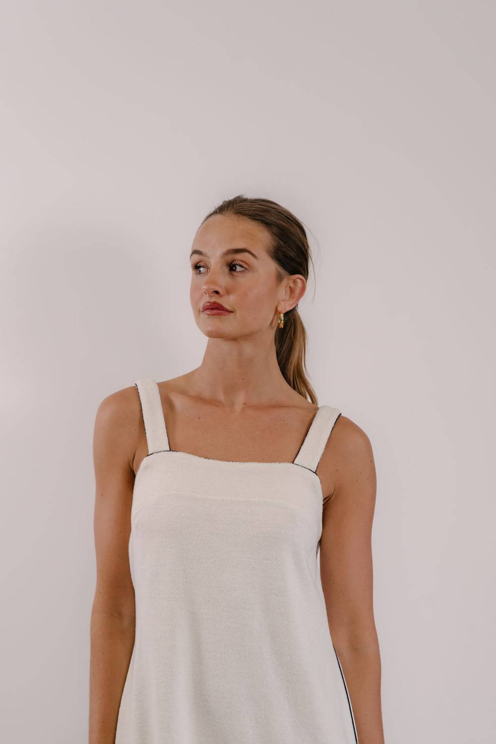 Empire Plaza Shift - White with Black Piping