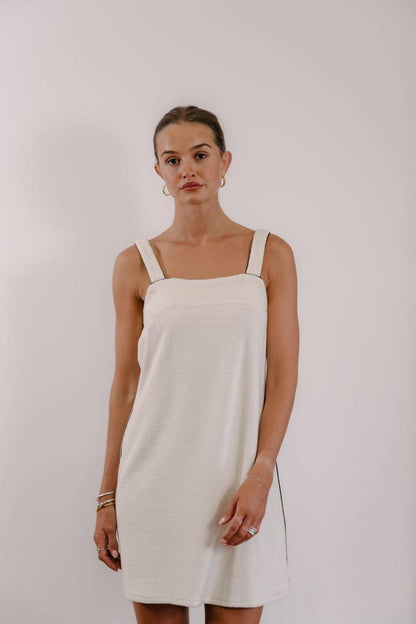 Empire Plaza Shift - White with Black Piping