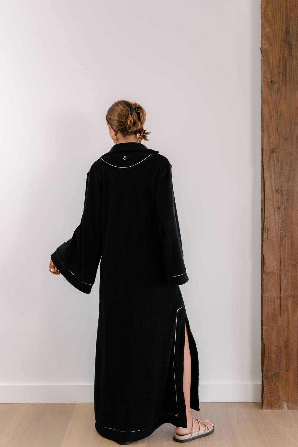 Empire State-Ment Kaftan - Black with White Piping