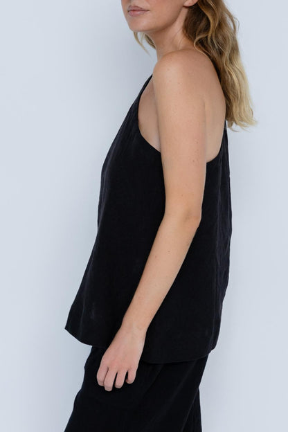 Fundamental Linen One Shoulder Top - Black