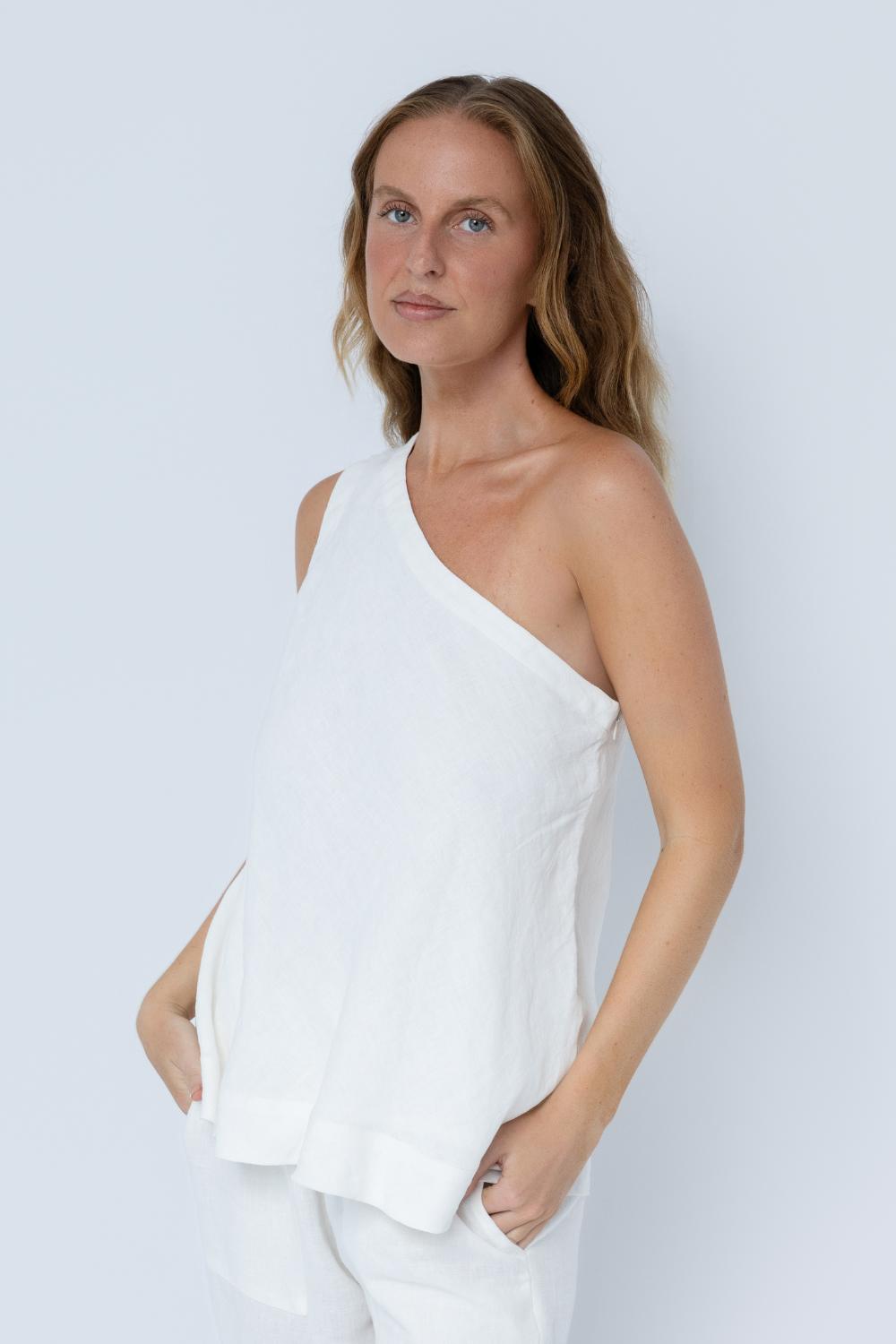 Fundamental Linen One Shoulder Top - Off White