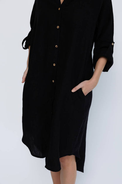 Fundamental Linen Shirt Dress - Black