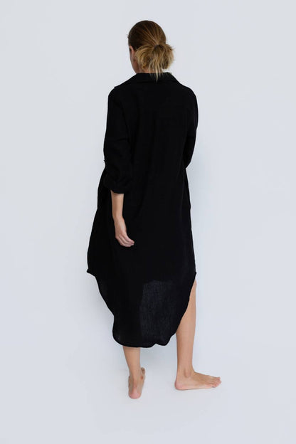 Fundamental Linen Shirt Dress - Black