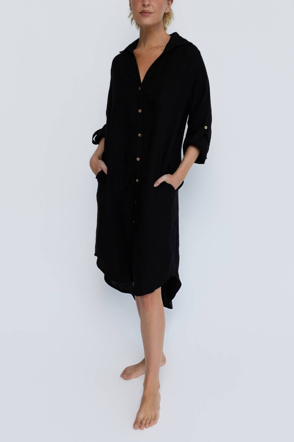 Fundamental Linen Shirt Dress - Black