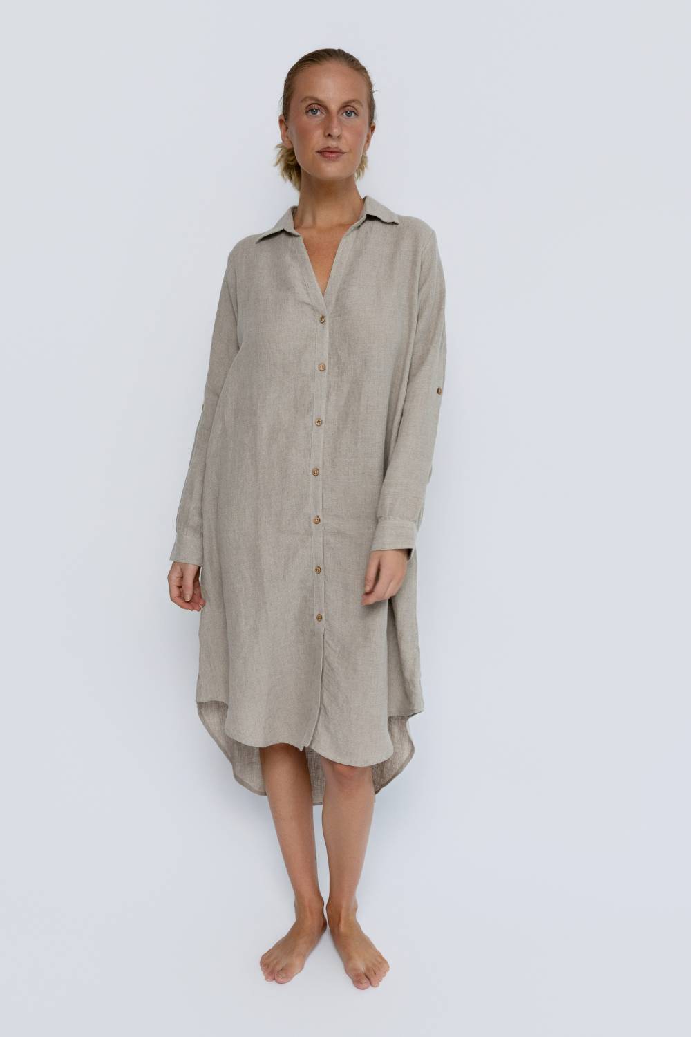 Fundamental Linen Shirt Dress - Natural Eadie Lifestyle Fundamental Linen Shirt Dress - Natural Eadie Lifestyle