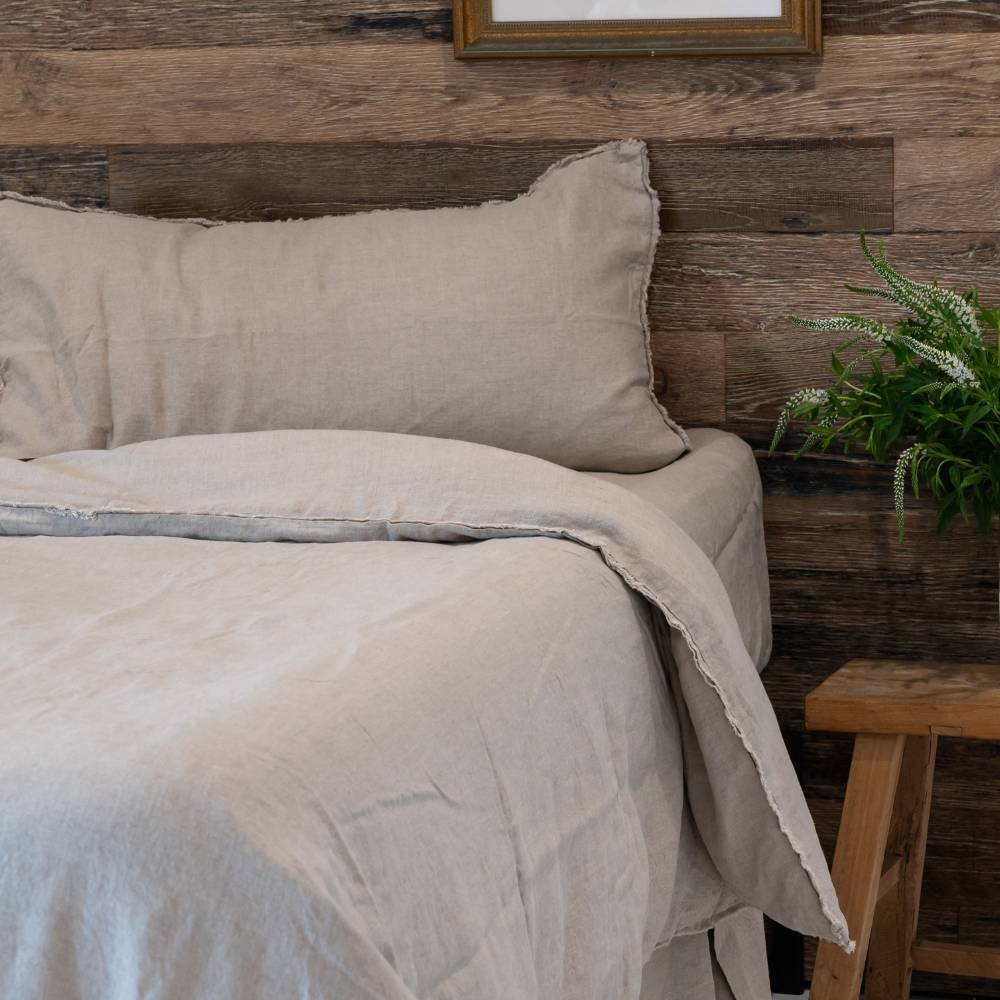 French Linen Quilt Cover w/ Button Closure - Natural