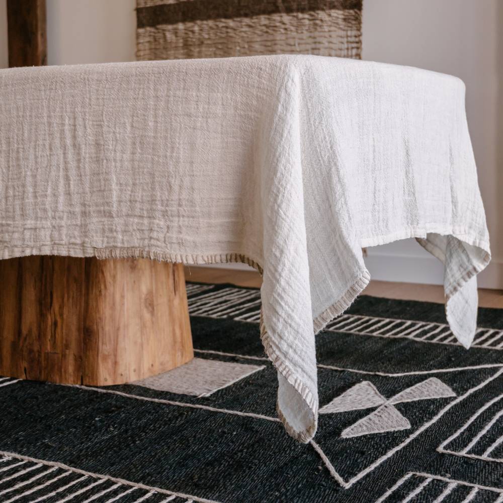 Zayra Tablecloth - Ivory with Natural Hand Stitching