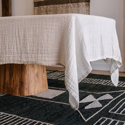 Zayra Tablecloth - Ivory with Natural Hand Stitching