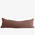 A long rectangular lumbar pillow in a textured brown fabric, shown against a plain white background.