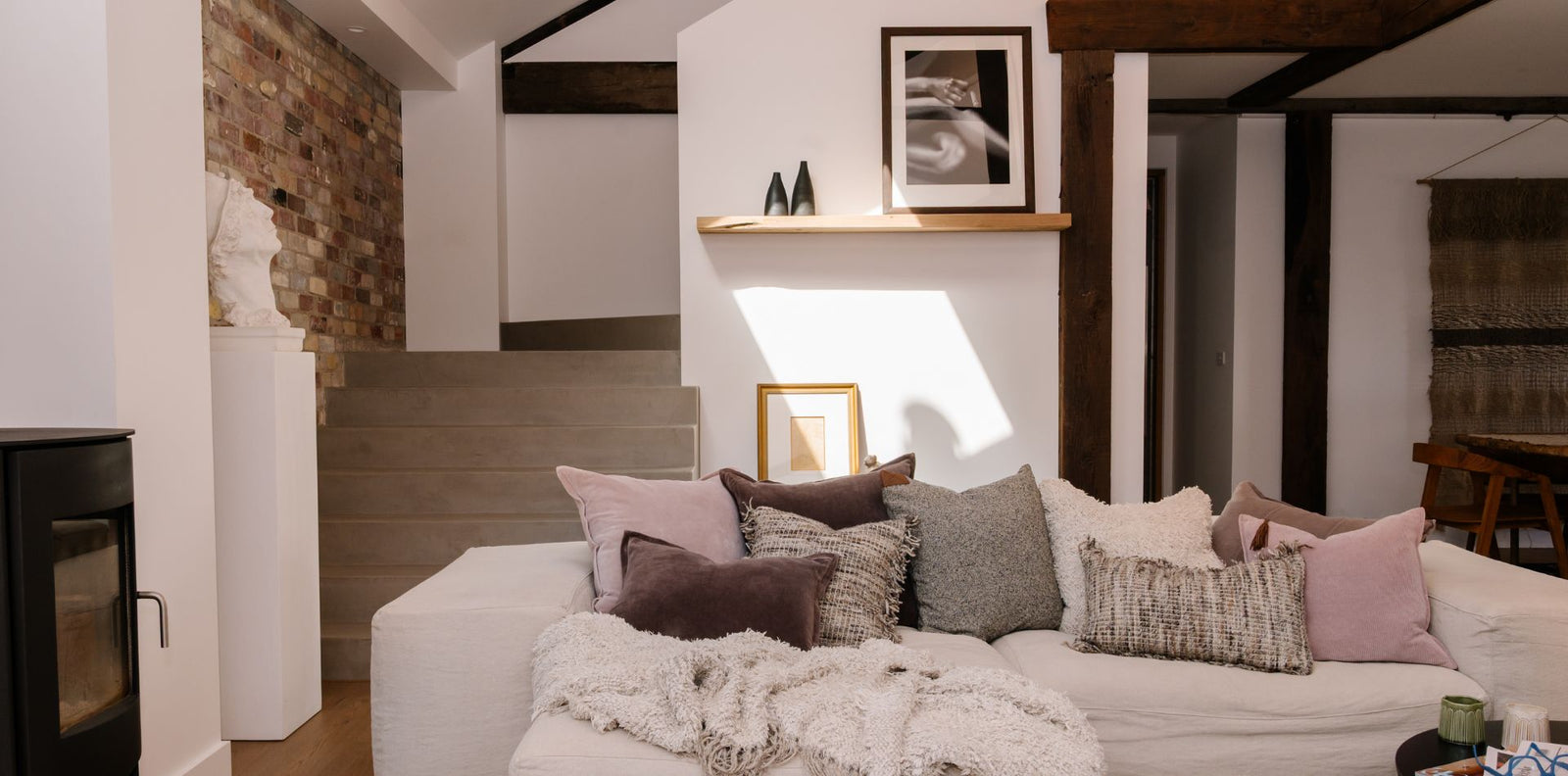New York style loft with linen cushions, velvet cushions and other natural fabrics homewares by Eadie Lifestyle.