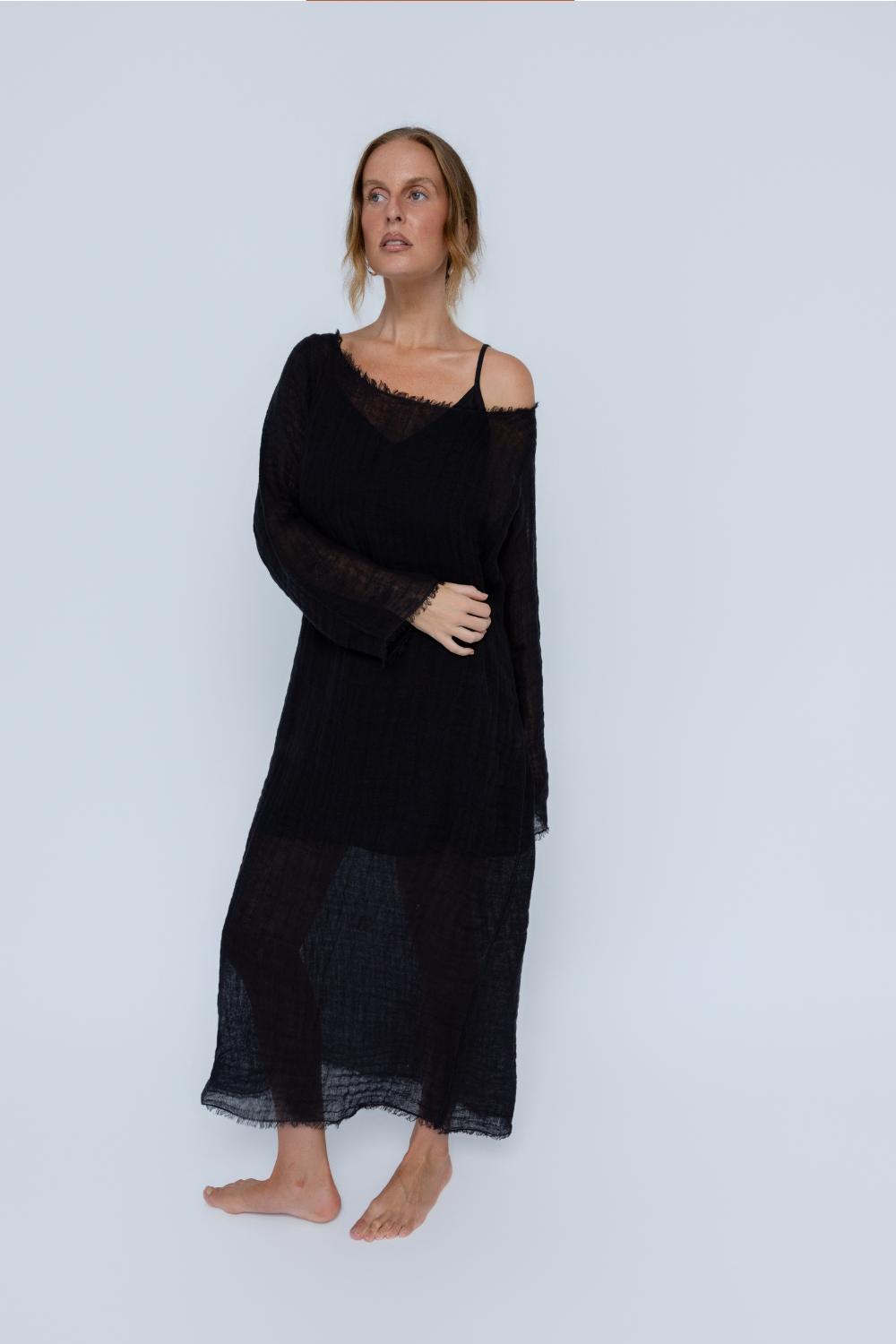 Luxe Malle Linen Dress - Midnight
