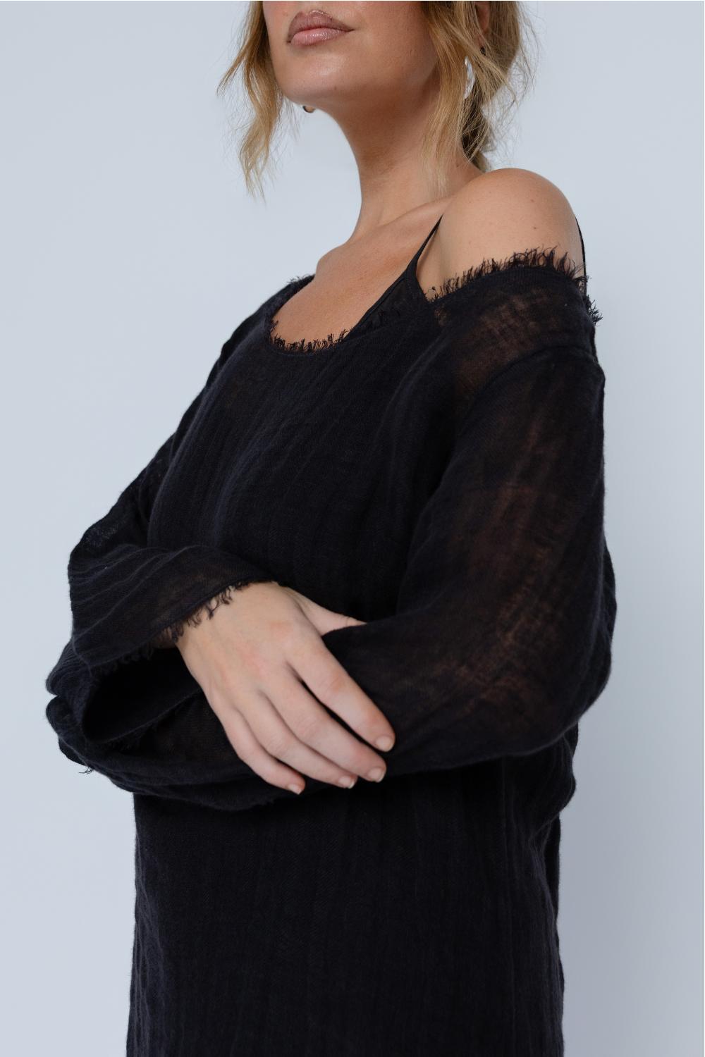 Luxe Malle Linen Dress - Midnight