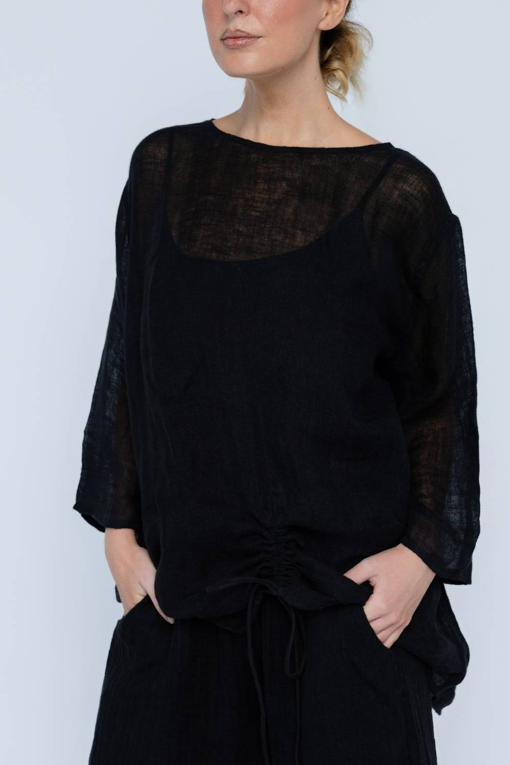 Margot Reversible Linen Top - Black