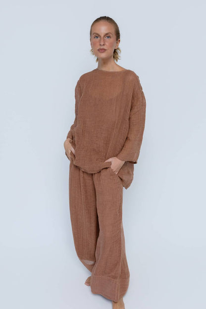 Margot Reversible Linen Top - Clay