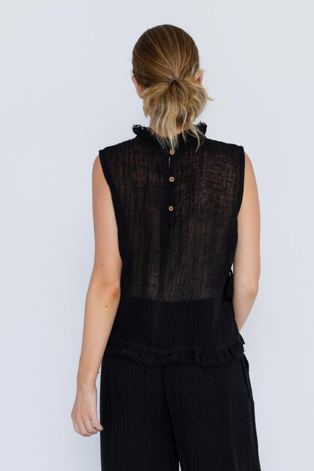 Nadia Linen Top - Black