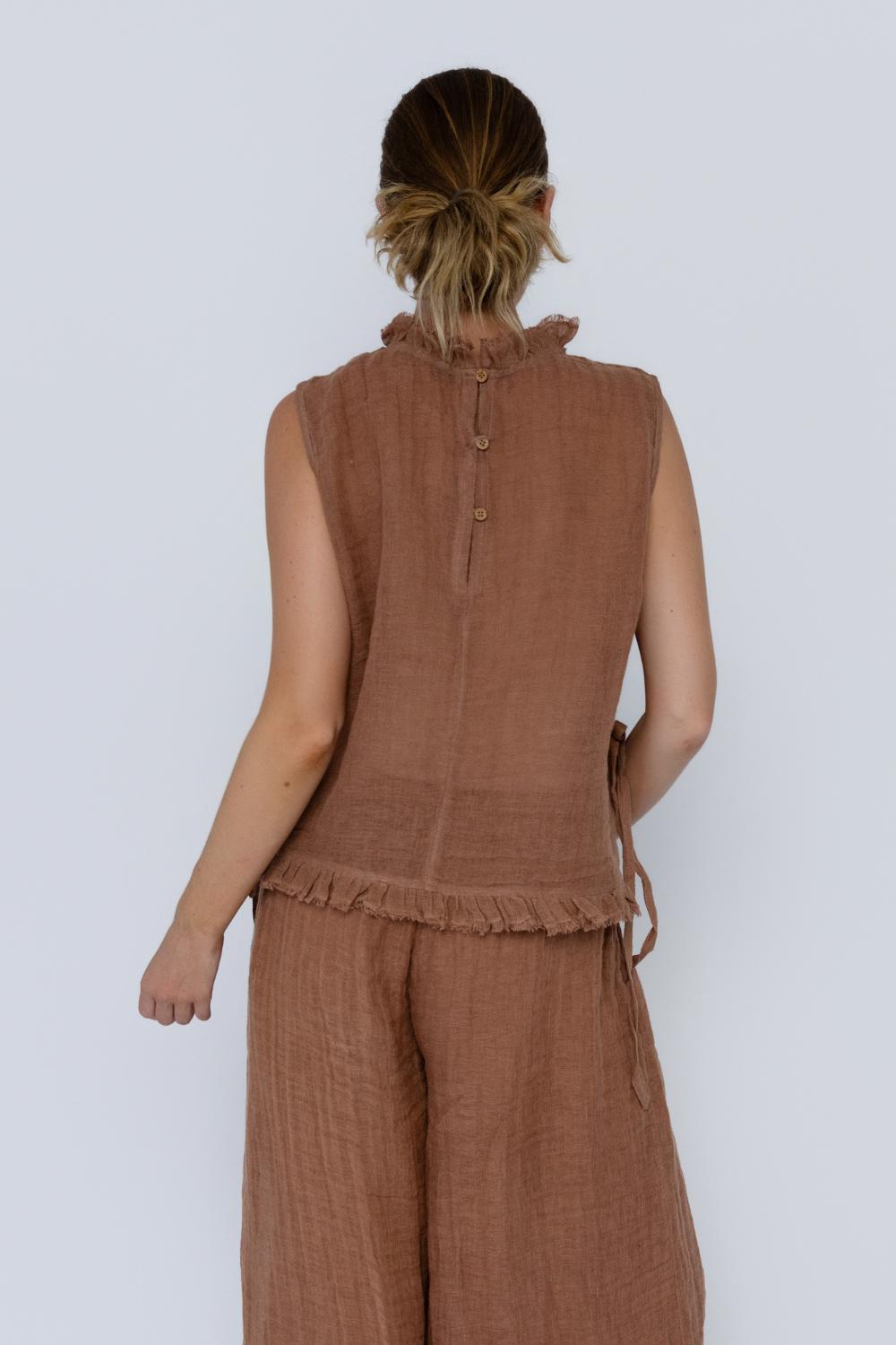 Nadia Linen Top - Clay