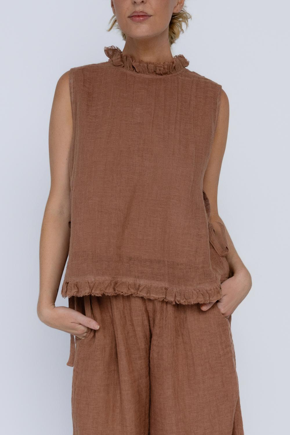 Nadia Linen Top - Clay