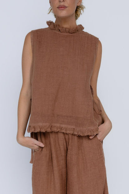 Nadia Linen Top - Clay