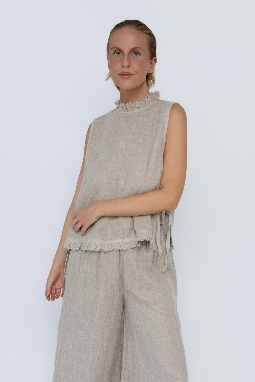 Nadia Linen Top - Natural