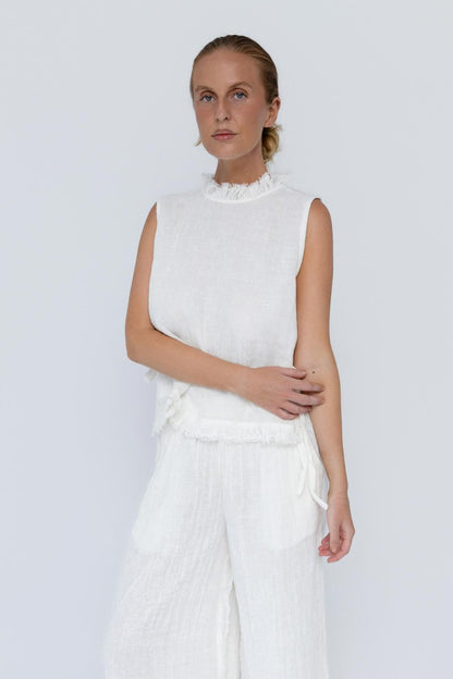 Nadia Linen Top - Off White