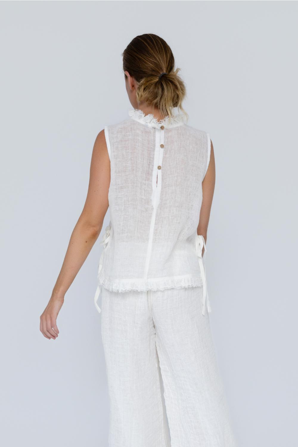 Nadia Linen Top - Off White