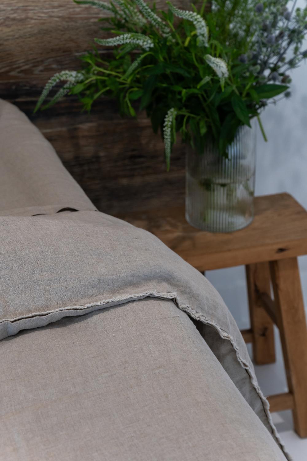 Natural linen bed made of pure linen by Eadie Lifestyle. 