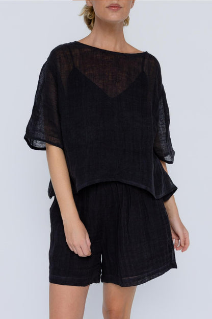 Olivia Linen Top - Black