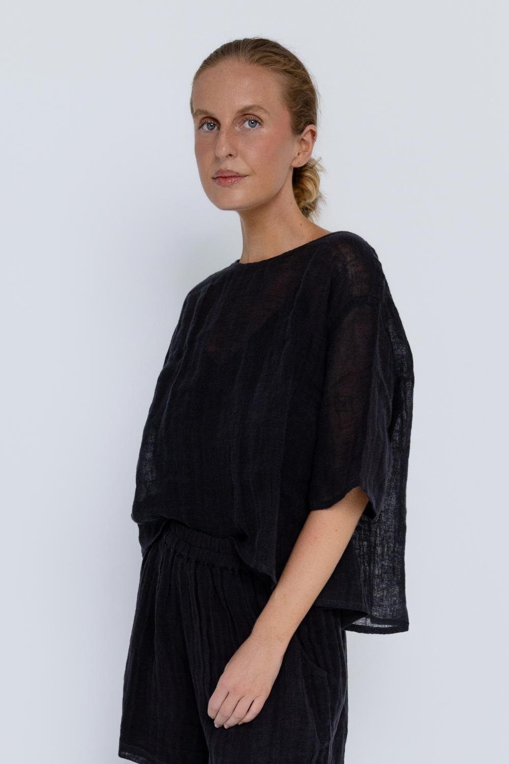 Olivia Linen Top - Black