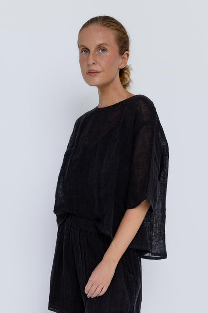 Olivia Linen Top - Black