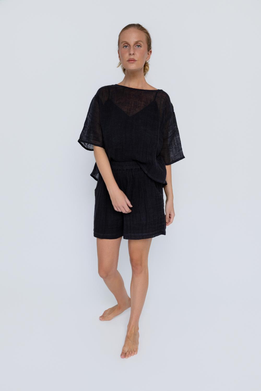 Olivia Linen Top - Black