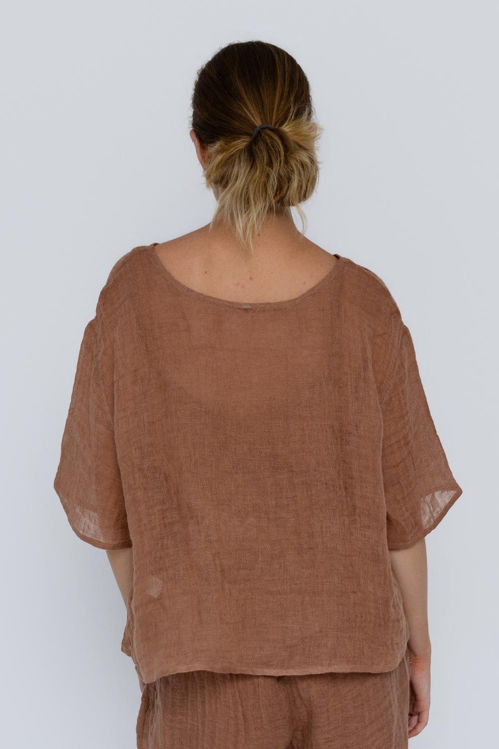Olivia Linen Top - Clay