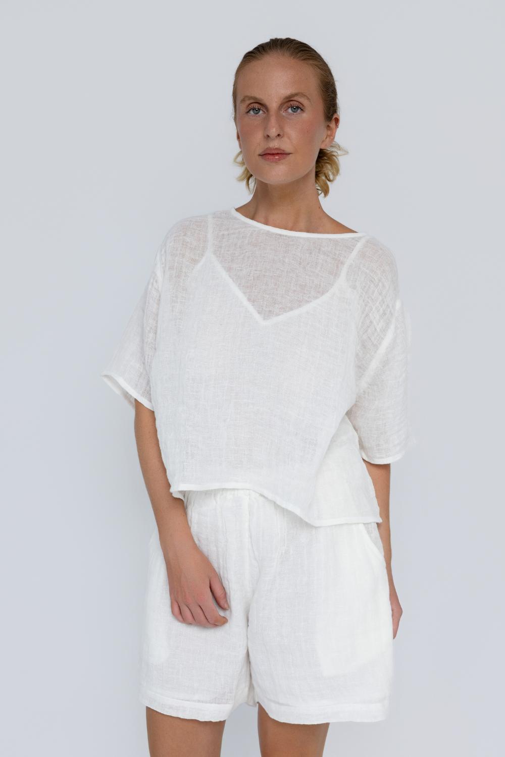 Olivia Linen Top - Off White